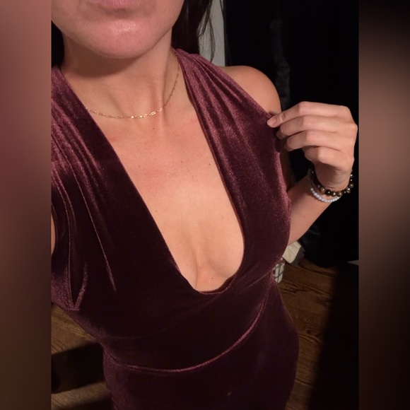 WINE VELVET CRISS CROSS BACK JUMPSUIT. Insanely comfortable while fashionable! - Picture 3 of 11
